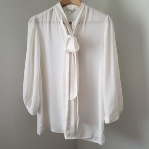 Guess (Free with purchase) cream Pussy Bow sheer blouse. Size S